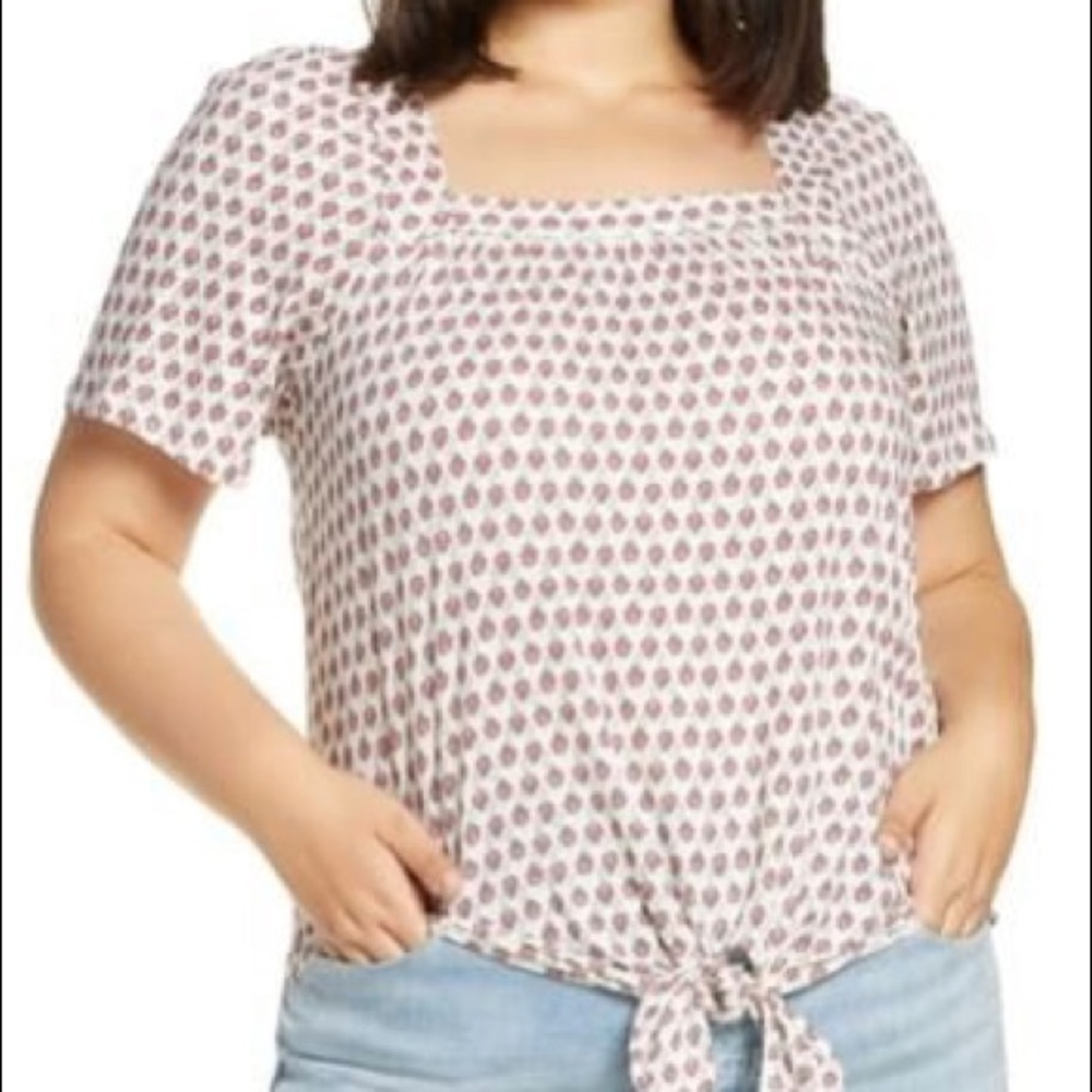 Lucky Brand Square Neck Tie Hem Top